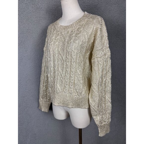 Hooked up by Lot Juniors' Shine Cable-Knit Crewneck Sweater Gold Size XL NWT's - Picture 4 of 8